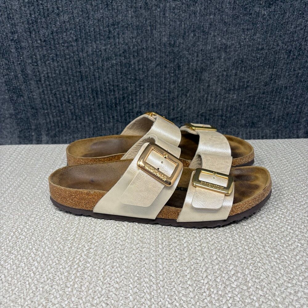 Birkenstock Sydney Luxe Sandals Graceful Pearl White Gold Leather Women’s 10 /41
